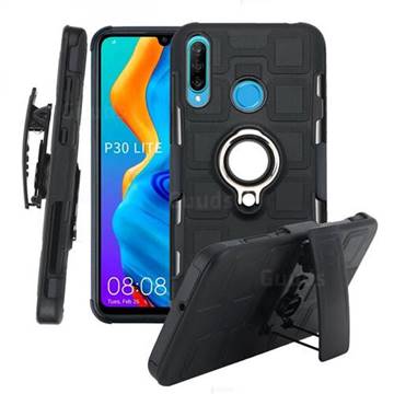 3 in 1 PC + Silicone Leather Phone Case for Huawei P30 Lite - Black