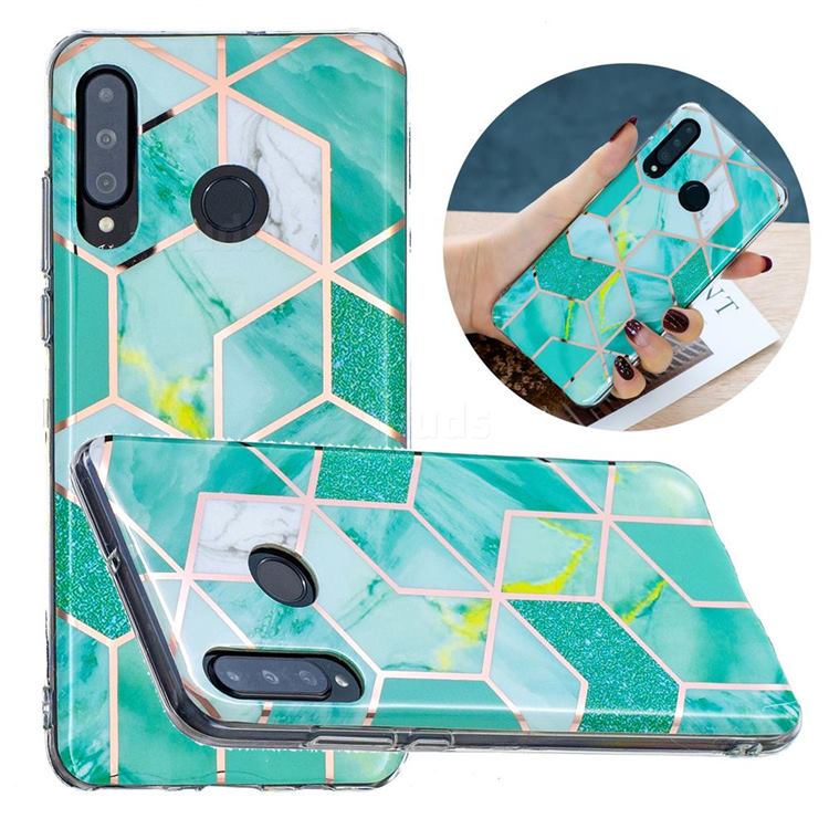 Green Glitter Painted Marble Electroplating Protective Case for Huawei P30 Lite