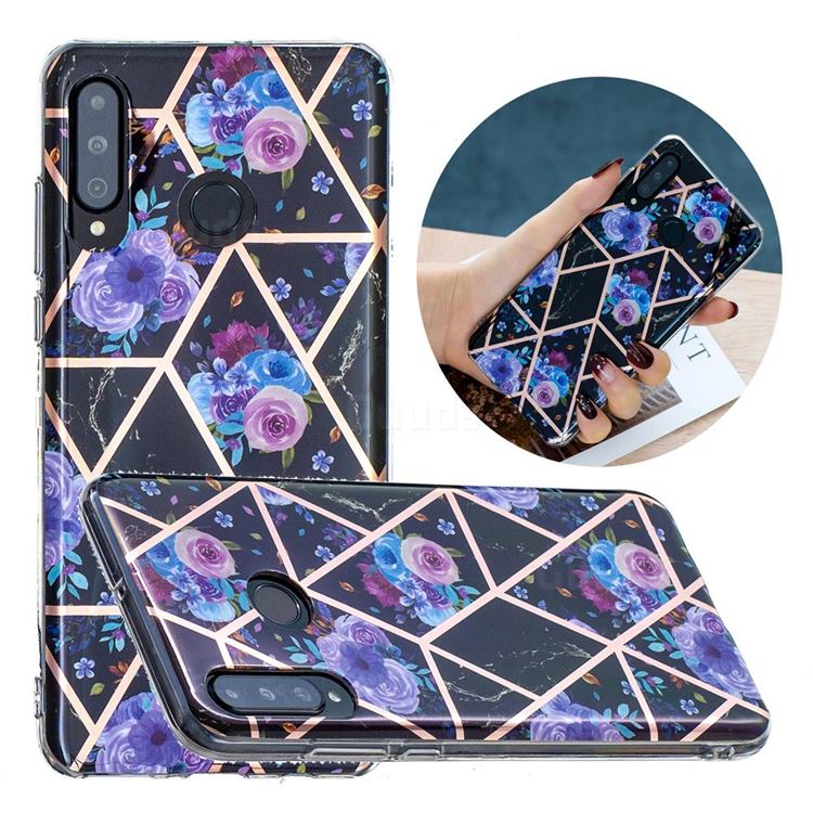 Black Flower Painted Marble Electroplating Protective Case for Huawei P30 Lite