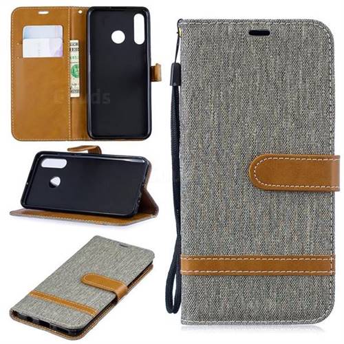 Jeans Cowboy Denim Leather Wallet Case for Huawei P30 Lite - Gray
