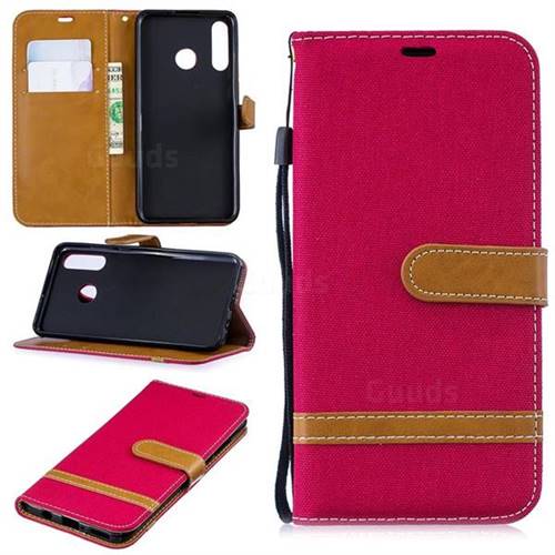 Jeans Cowboy Denim Leather Wallet Case for Huawei P30 Lite - Red