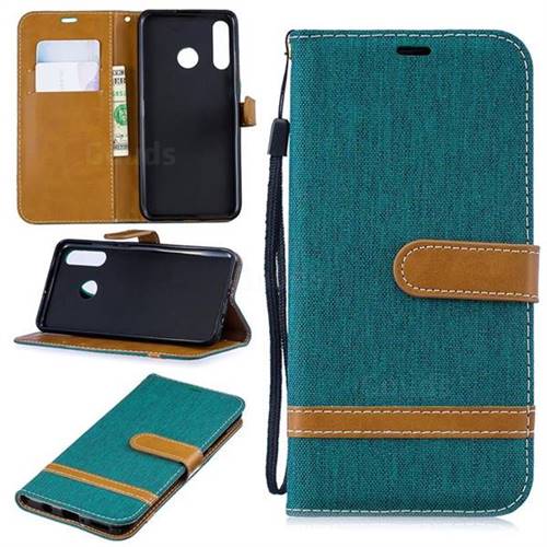 Jeans Cowboy Denim Leather Wallet Case for Huawei P30 Lite - Green