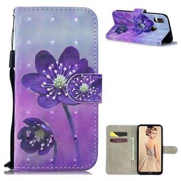 Purple Flower 3D Painted Leather Wallet Phone Case for Huawei P30 Lite