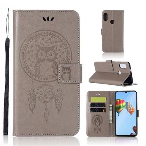 Intricate Embossing Owl Campanula Leather Wallet Case for Huawei P30 Lite - Grey