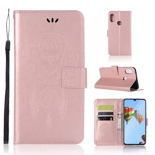 Intricate Embossing Owl Campanula Leather Wallet Case for Huawei P30 Lite - Rose Gold