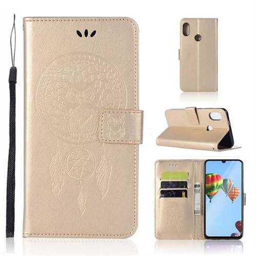 Intricate Embossing Owl Campanula Leather Wallet Case for Huawei P30 Lite - Champagne