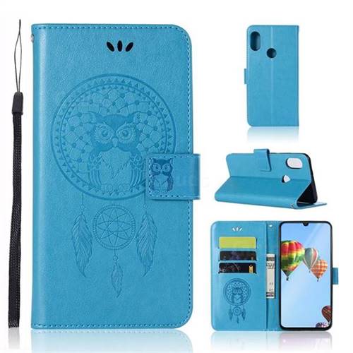 Intricate Embossing Owl Campanula Leather Wallet Case for Huawei P30 Lite - Blue