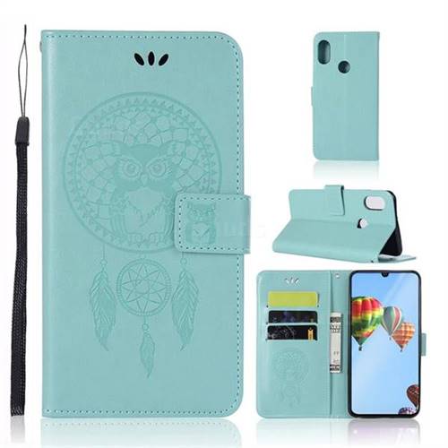 Intricate Embossing Owl Campanula Leather Wallet Case for Huawei P30 Lite - Green
