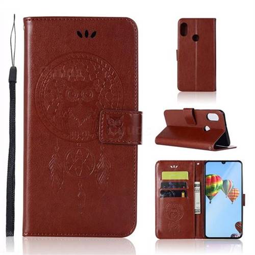 Intricate Embossing Owl Campanula Leather Wallet Case for Huawei P30 Lite - Brown