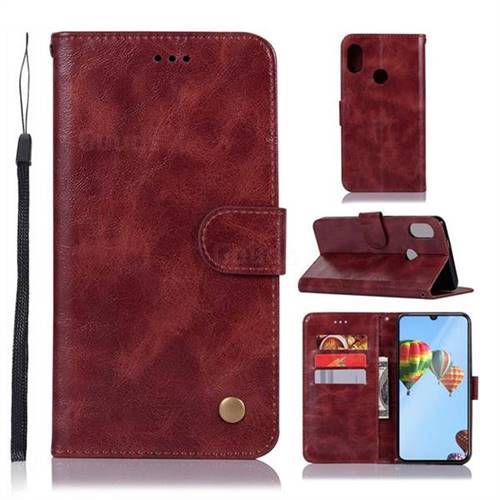 Luxury Retro Leather Wallet Case for Huawei P30 Lite - Wine Red