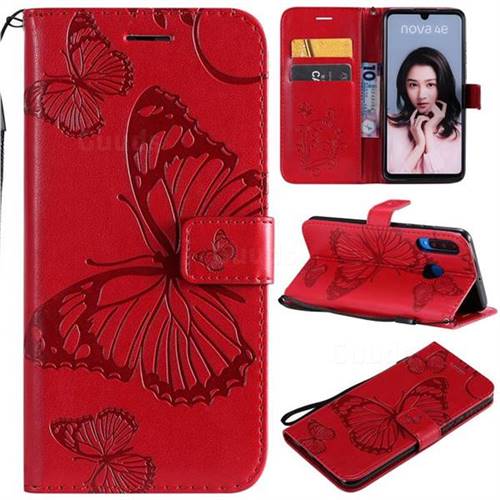Embossing 3D Butterfly Leather Wallet Case for Huawei P30 Lite - Red