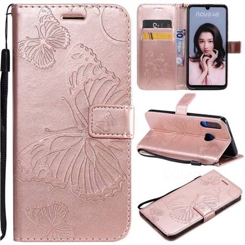 Embossing 3D Butterfly Leather Wallet Case for Huawei P30 Lite - Rose Gold