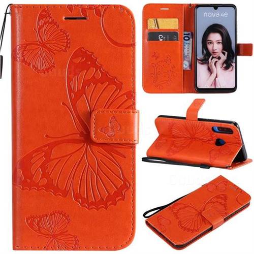 Embossing 3D Butterfly Leather Wallet Case for Huawei P30 Lite - Orange