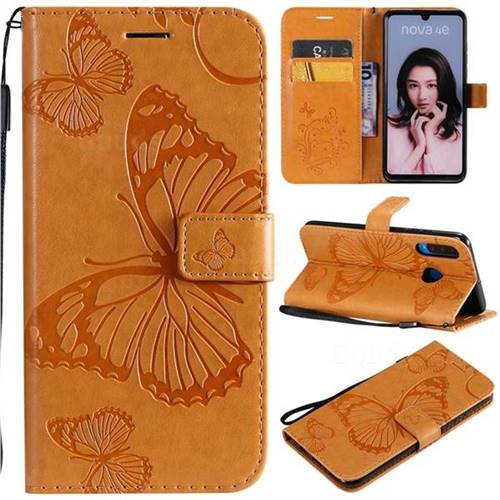 Embossing 3D Butterfly Leather Wallet Case for Huawei P30 Lite - Yellow