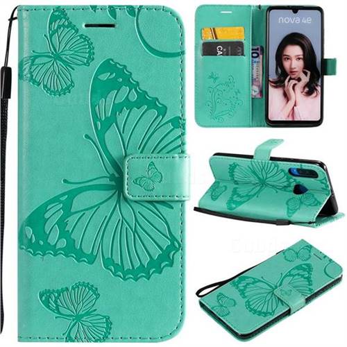 Embossing 3D Butterfly Leather Wallet Case for Huawei P30 Lite - Green