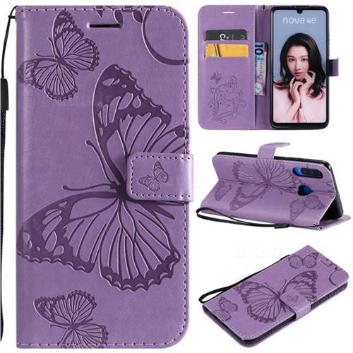 Embossing 3D Butterfly Leather Wallet Case for Huawei P30 Lite - Purple