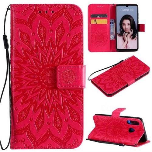 Embossing Sunflower Leather Wallet Case for Huawei P30 Lite - Red