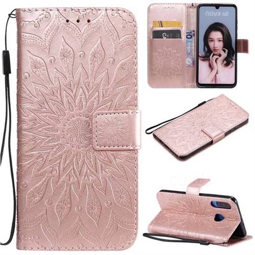 Embossing Sunflower Leather Wallet Case for Huawei P30 Lite - Rose Gold
