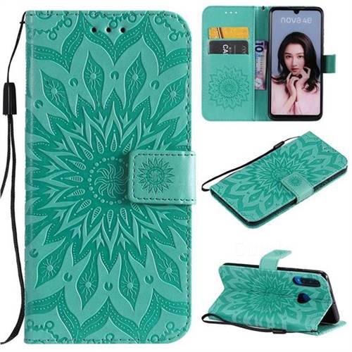 Embossing Sunflower Leather Wallet Case for Huawei P30 Lite - Green