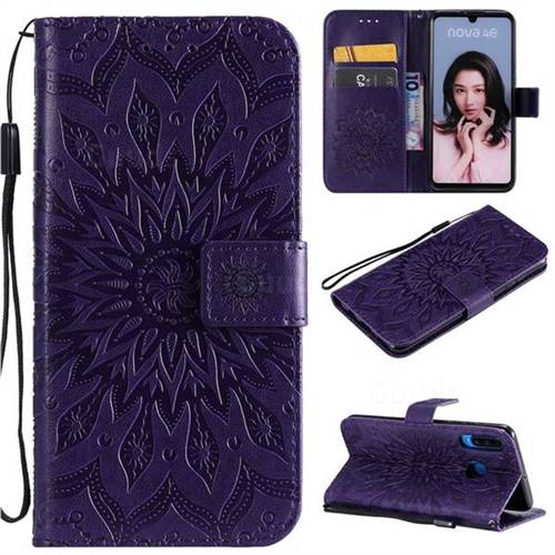 Embossing Sunflower Leather Wallet Case for Huawei P30 Lite - Purple