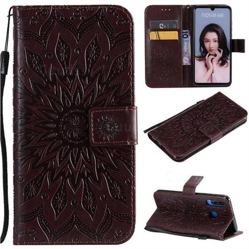 Embossing Sunflower Leather Wallet Case for Huawei P30 Lite - Brown