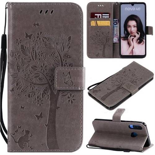Embossing Butterfly Tree Leather Wallet Case for Huawei P30 Lite - Grey