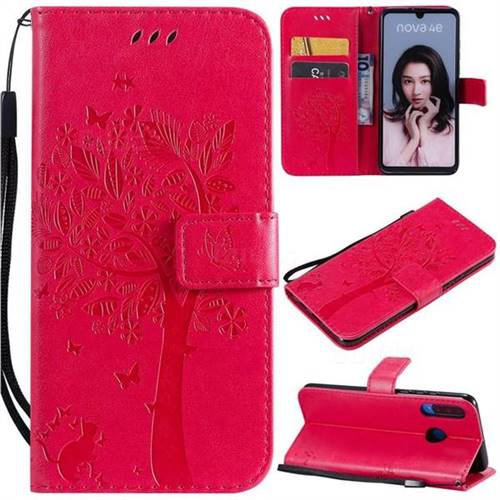 Embossing Butterfly Tree Leather Wallet Case for Huawei P30 Lite - Rose