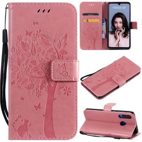 Embossing Butterfly Tree Leather Wallet Case for Huawei P30 Lite - Pink