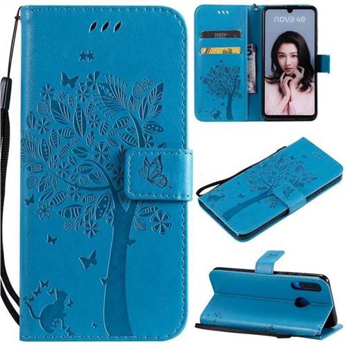 Embossing Butterfly Tree Leather Wallet Case for Huawei P30 Lite - Blue