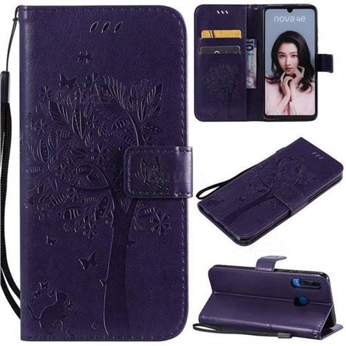 Embossing Butterfly Tree Leather Wallet Case for Huawei P30 Lite - Purple