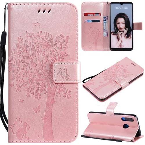 Embossing Butterfly Tree Leather Wallet Case for Huawei P30 Lite - Rose Pink