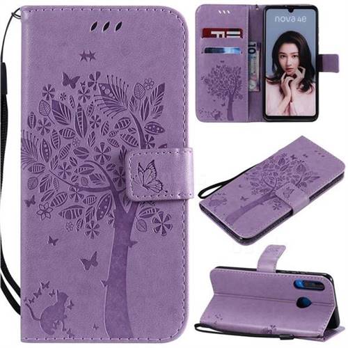 Embossing Butterfly Tree Leather Wallet Case for Huawei P30 Lite - Violet