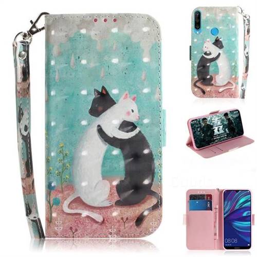 Black and White Cat 3D Painted Leather Wallet Phone Case for Huawei P30 Lite