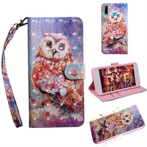 Colored Owl 3D Painted Leather Wallet Case for Huawei P30 Lite