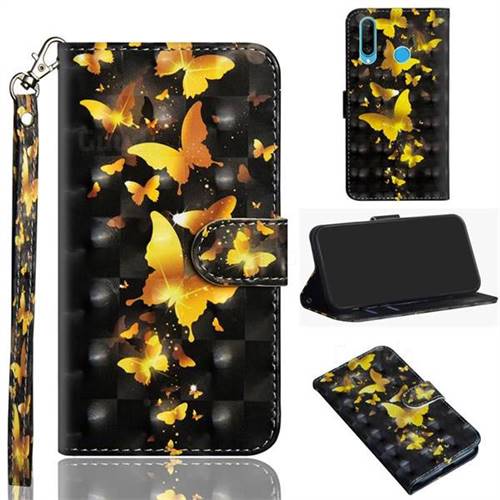 Golden Butterfly 3D Painted Leather Wallet Case for Huawei P30 Lite