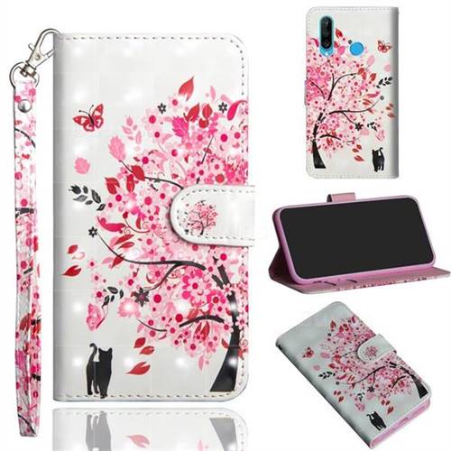 Tree and Cat 3D Painted Leather Wallet Case for Huawei P30 Lite