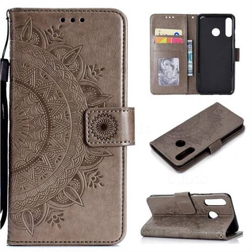 Intricate Embossing Datura Leather Wallet Case for Huawei P30 Lite - Gray