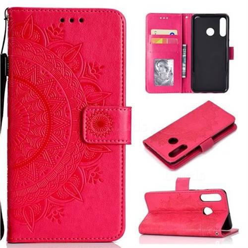 Intricate Embossing Datura Leather Wallet Case for Huawei P30 Lite - Rose Red