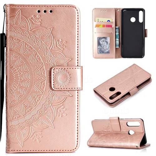 Intricate Embossing Datura Leather Wallet Case for Huawei P30 Lite - Rose Gold