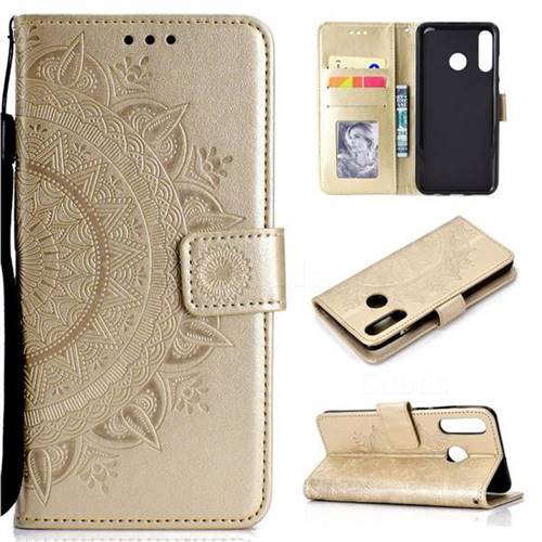 Intricate Embossing Datura Leather Wallet Case for Huawei P30 Lite - Golden