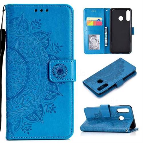 Intricate Embossing Datura Leather Wallet Case for Huawei P30 Lite - Blue