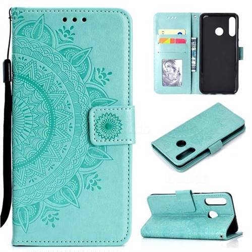 Intricate Embossing Datura Leather Wallet Case for Huawei P30 Lite - Mint Green