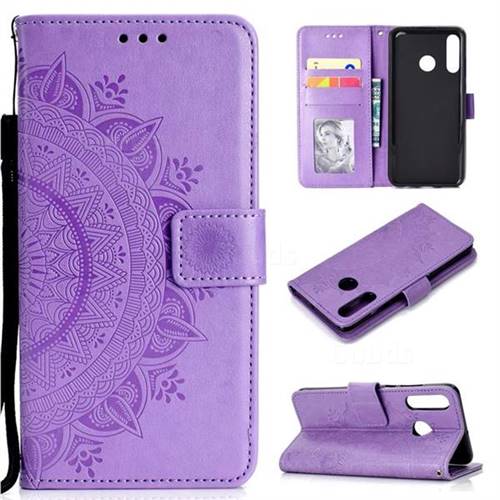 Intricate Embossing Datura Leather Wallet Case for Huawei P30 Lite - Purple