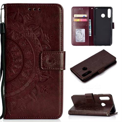 Intricate Embossing Datura Leather Wallet Case for Huawei P30 Lite - Brown