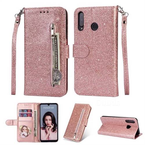 Glitter Shine Leather Zipper Wallet Phone Case for Huawei P30 Lite - Pink