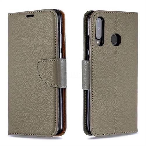 Classic Luxury Litchi Leather Phone Wallet Case for Huawei P30 Lite - Gray
