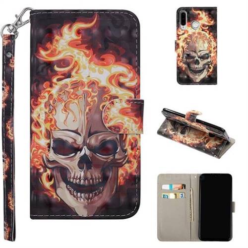 Flame Skull 3D Painted Leather Phone Wallet Case Cover for Huawei P30 Lite