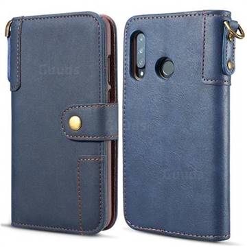 Retro Luxury Cowhide Leather Wallet Case for Huawei P30 Lite - Blue