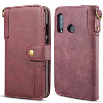 Retro Luxury Cowhide Leather Wallet Case for Huawei P30 Lite - Wine Red