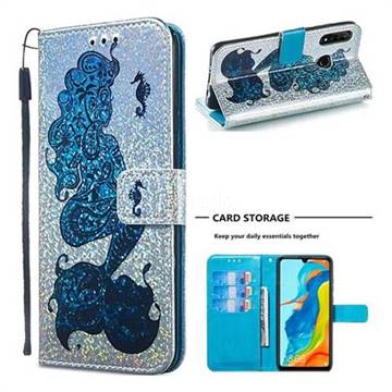Mermaid Seahorse Sequins Painted Leather Wallet Case for Huawei P30 Lite